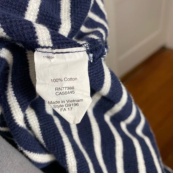 J Crew Women’s Size Large Coastal Nautical Pullover Sweatshirt Navy Blue Striped - Picture 7 of 7